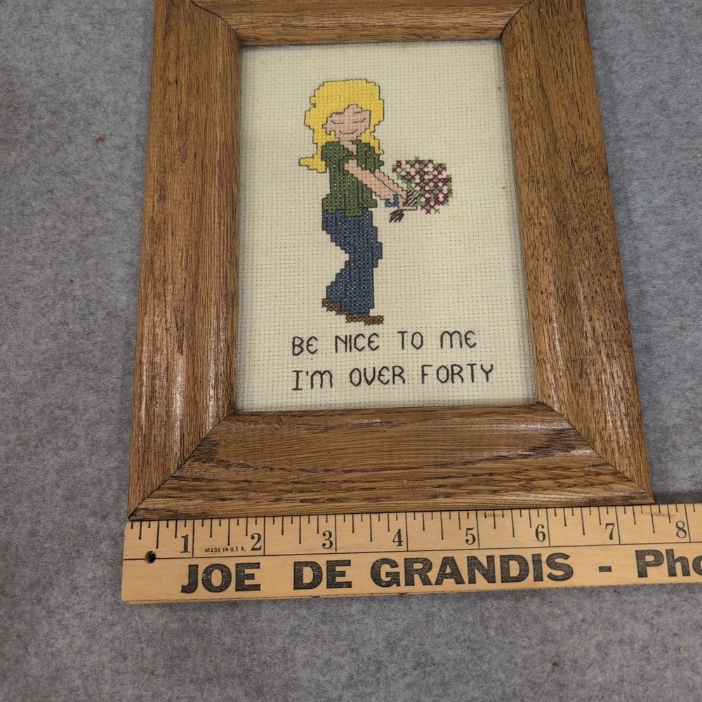 Vintage Be Nice To Me I'm Over Forty Framed Cross Stitch Wall Art Wood Frame - Picture 3 of 4